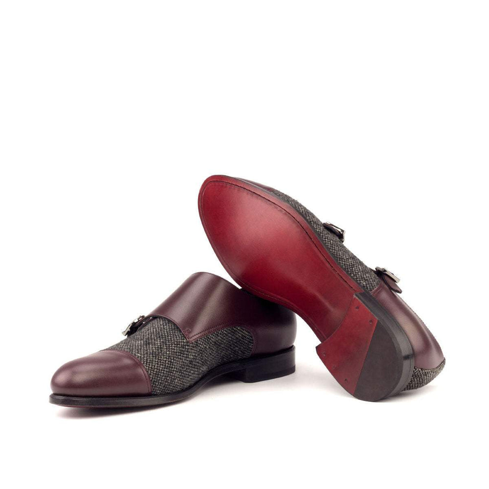 Men's Double Monk Shoes Leather Grey Burgundy 2661 2- MERRIMIUM