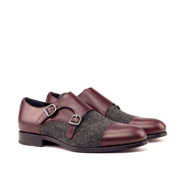 Men's Double Monk Shoes Leather Grey Burgundy 2661 3- MERRIMIUM