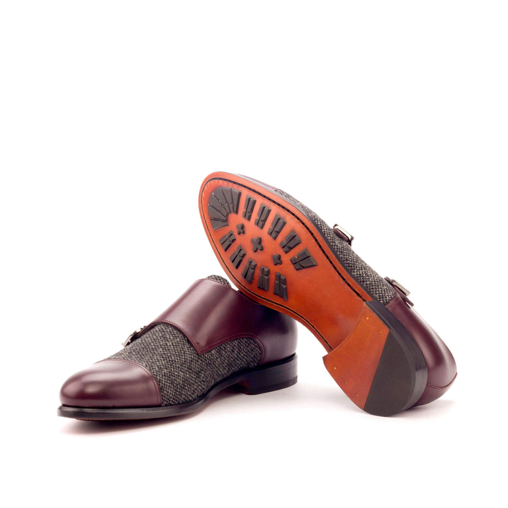Men's Double Monk Shoes Leather Grey Burgundy 3368 2- MERRIMIUM