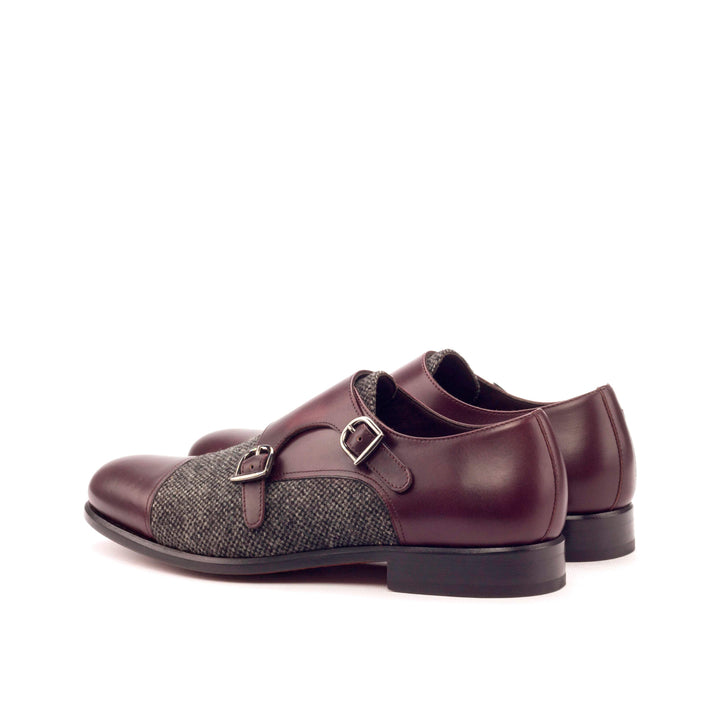 Men's Double Monk Shoes Leather Grey Burgundy 3368 4- MERRIMIUM