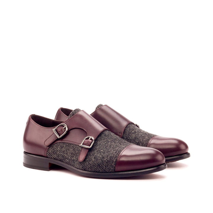 Men's Double Monk Shoes Leather Grey Burgundy 3368 3- MERRIMIUM