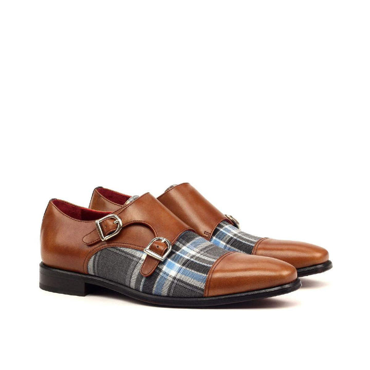 Men's Double Monk Shoes Leather Grey Dark Brown 2383 3- MERRIMIUM