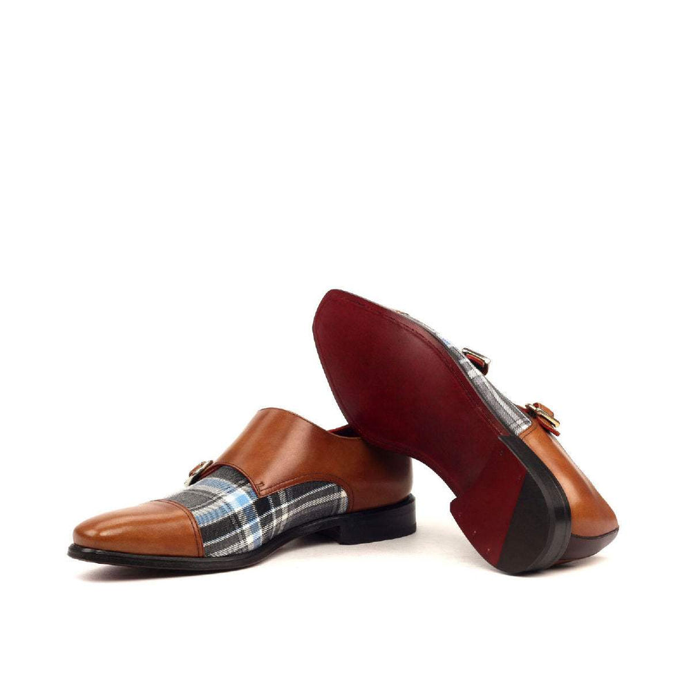 Men's Double Monk Shoes Leather Grey Dark Brown 2383 2- MERRIMIUM