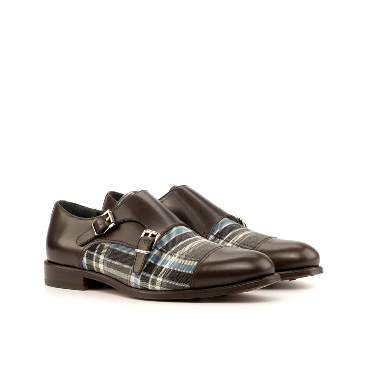 Men's Double Monk Shoes Leather Grey Dark Brown 4168 3- MERRIMIUM