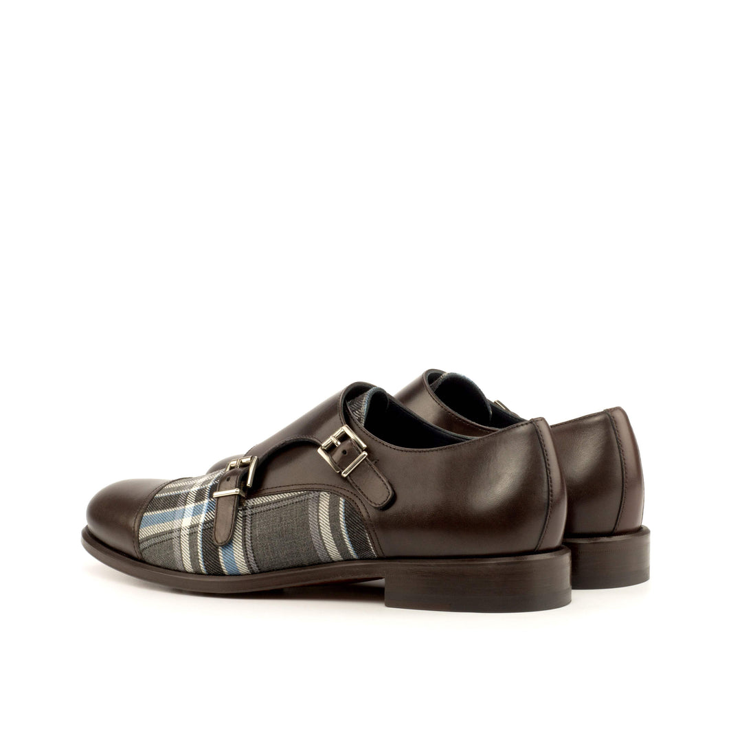 Men's Double Monk Shoes Leather Grey Dark Brown 4168 4- MERRIMIUM