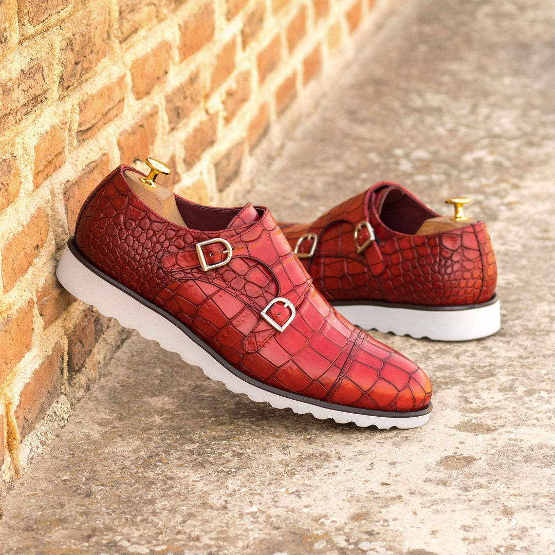 Men's Double Monk Shoes Leather Red 4837 1- MERRIMIUM--GID-1365-4837