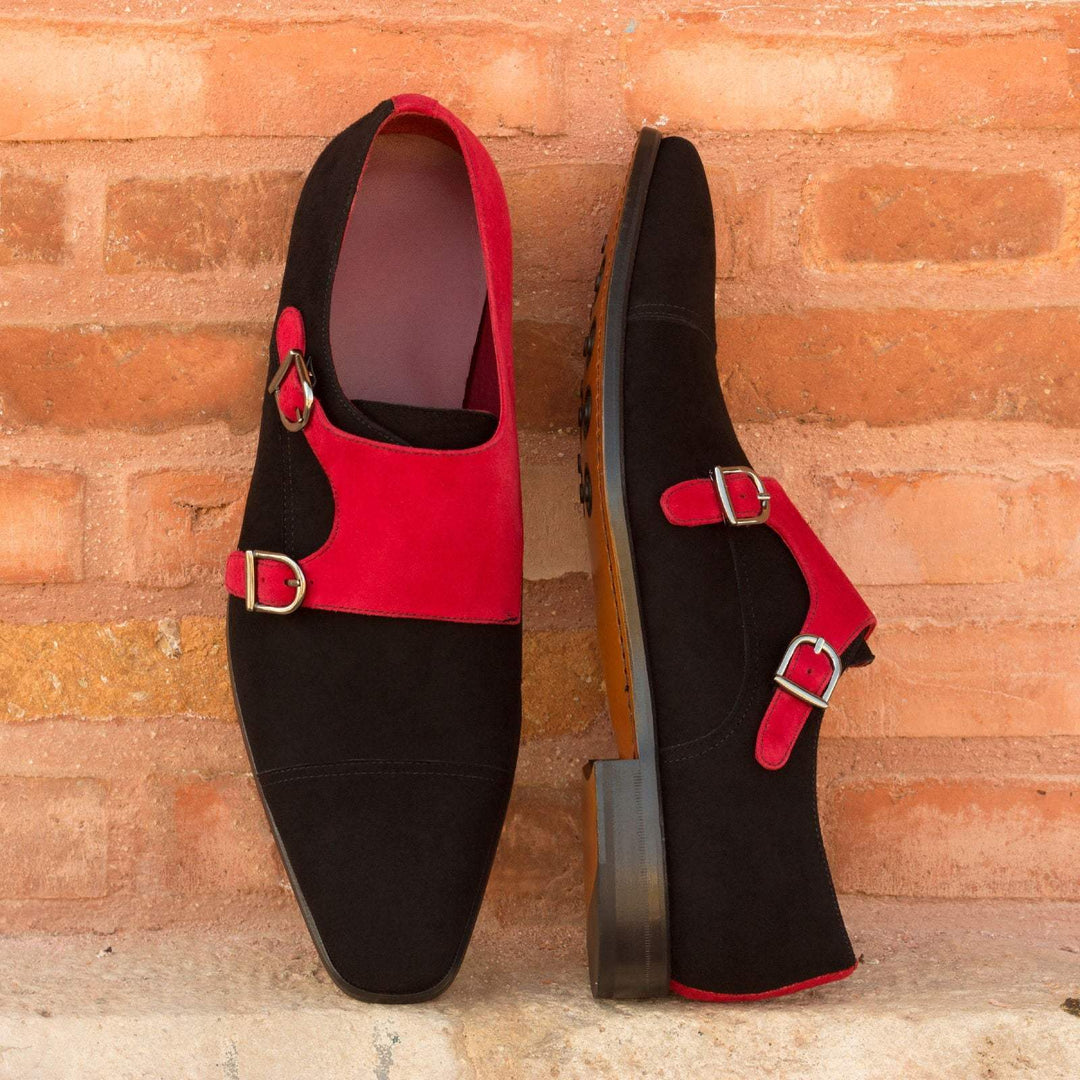 Men's Double Monk Shoes Leather Red Black 2453 1- MERRIMIUM--GID-1363-2453