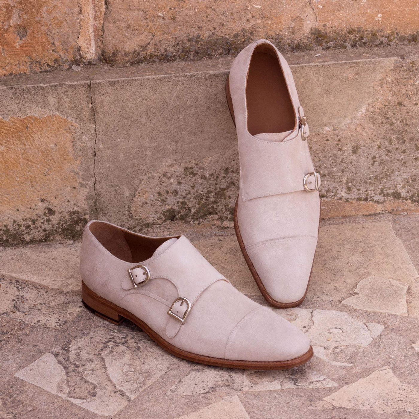 Men's Double Monk Shoes Leather White 2316 1- MERRIMIUM--GID-1363-2316