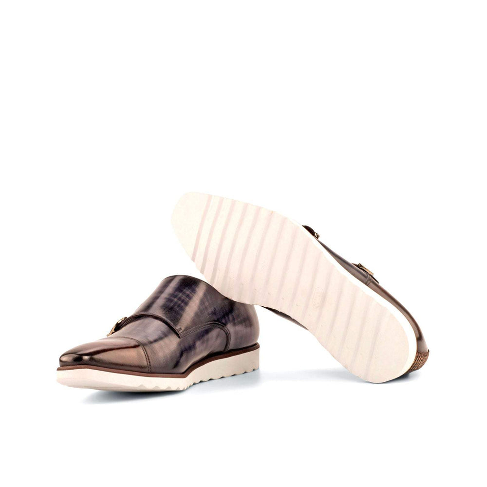Men's Double Monk Shoes Patina Brown Grey 4033 2- MERRIMIUM