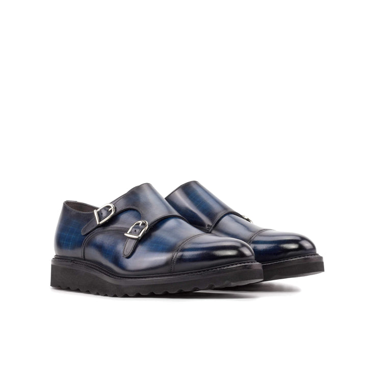 Men's Double Monk Shoes Patina Goodyear Welt Blue 5548 3- MERRIMIUM