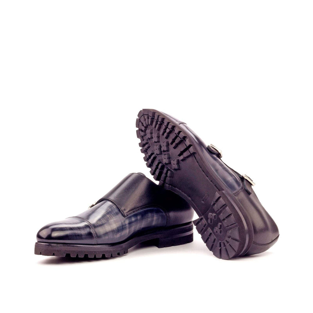 Men's Double Monk Shoes Patina Leather Black Grey 3399 2- MERRIMIUM
