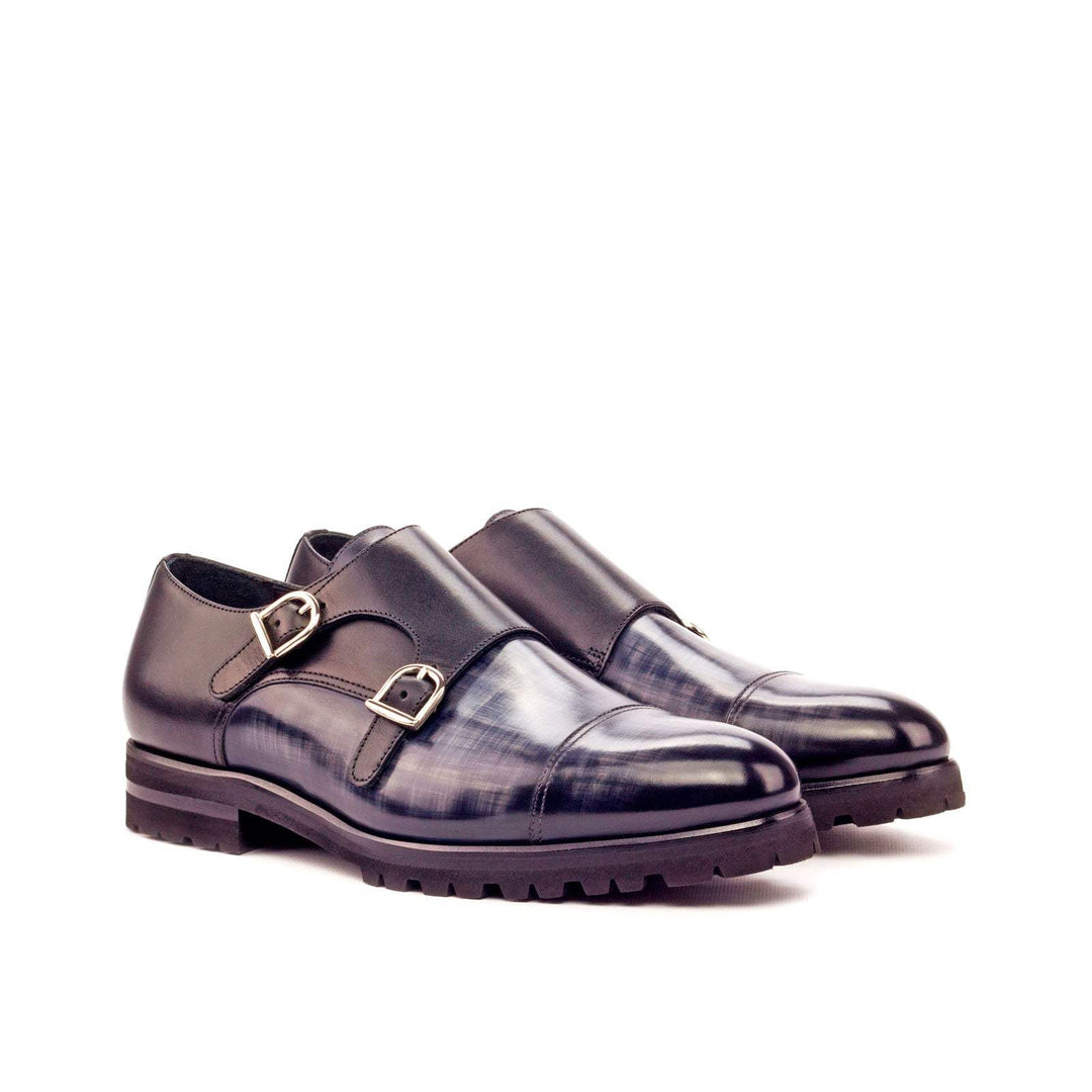 Men's Double Monk Shoes Patina Leather Black Grey 3399 3- MERRIMIUM