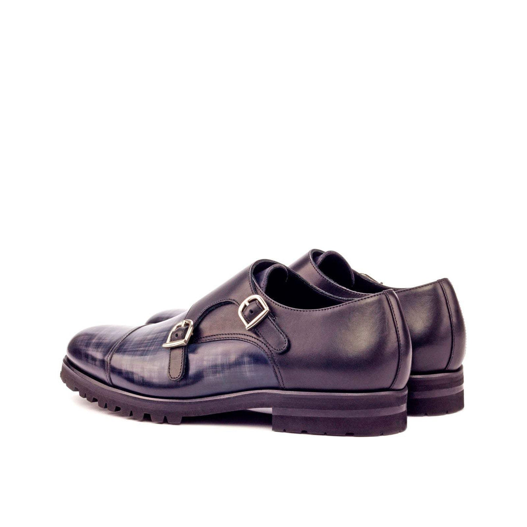 Men's Double Monk Shoes Patina Leather Black Grey 3399 4- MERRIMIUM