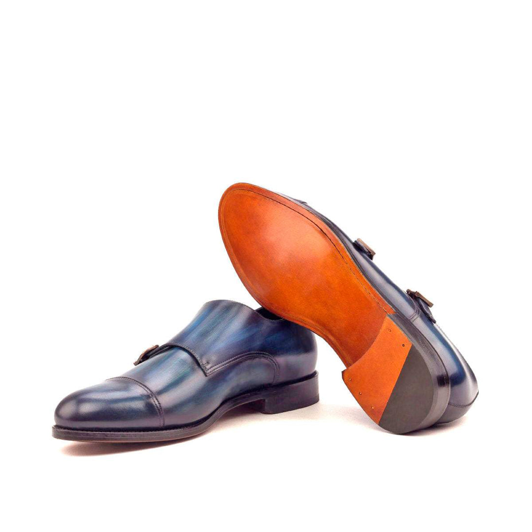 Men's Double Monk Shoes Patina Leather Blue 2576 2- MERRIMIUM