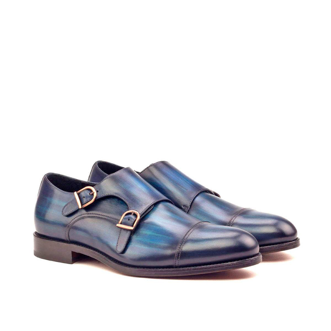 Men's Double Monk Shoes Patina Leather Blue 2576 3- MERRIMIUM