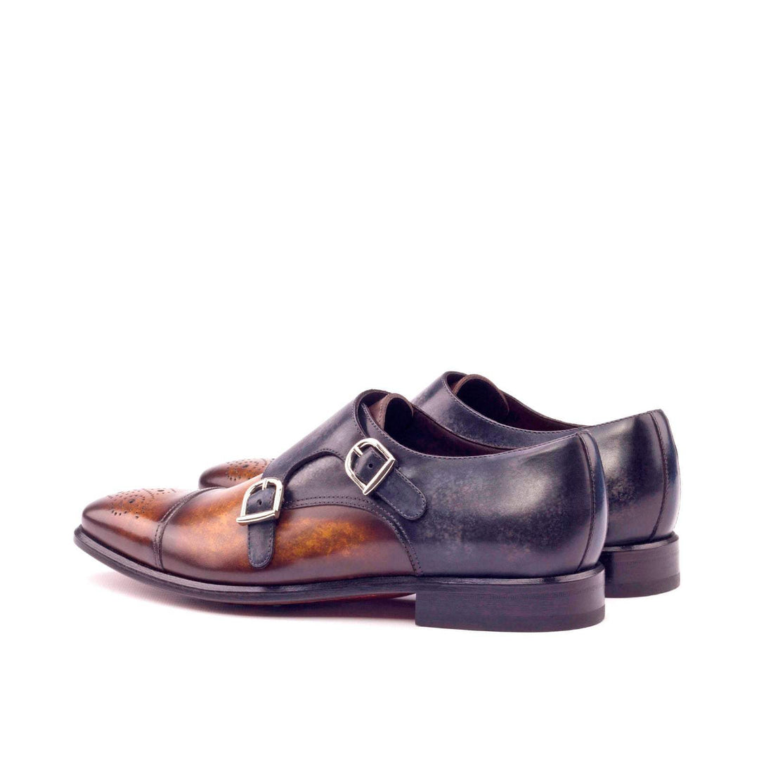 Men's Double Monk Shoes Patina Leather Blue Grey 2981 4- MERRIMIUM
