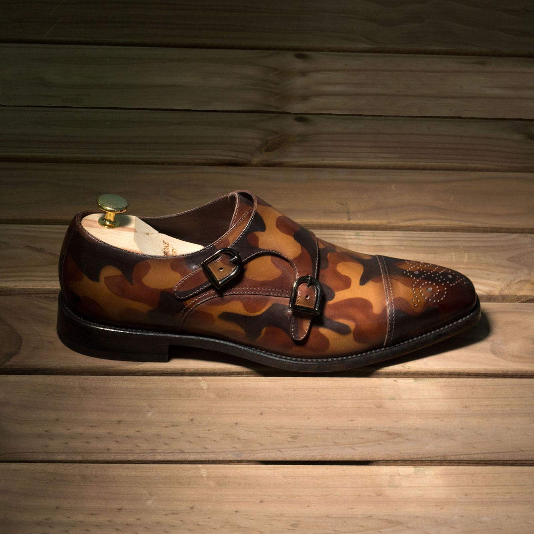 Men's Double Monk Shoes Patina Leather Brown 2655 1- MERRIMIUM--GID-1543-2655