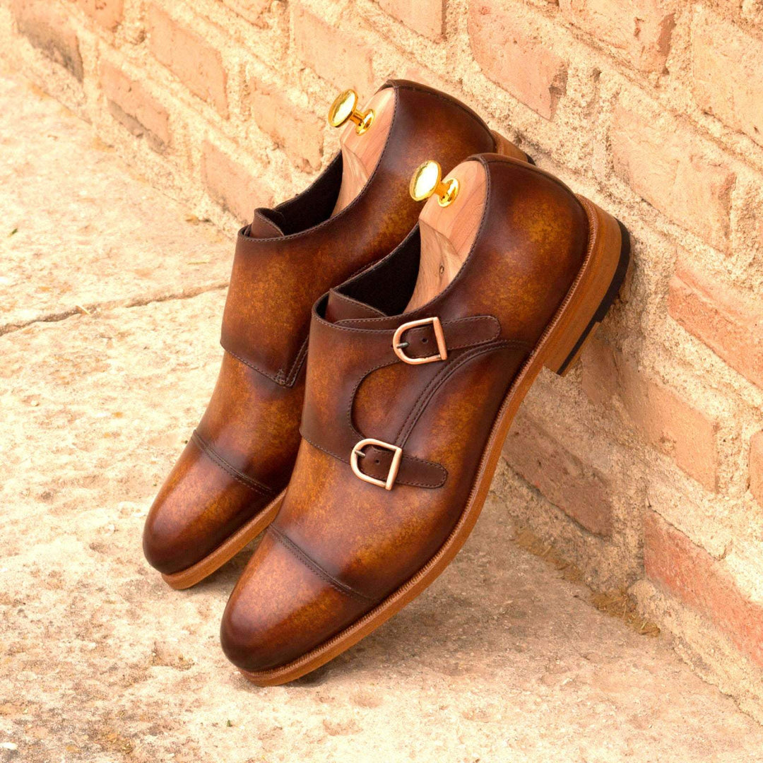 Men's Double Monk Shoes Patina Leather Brown 2771 1- MERRIMIUM--GID-1531-2771
