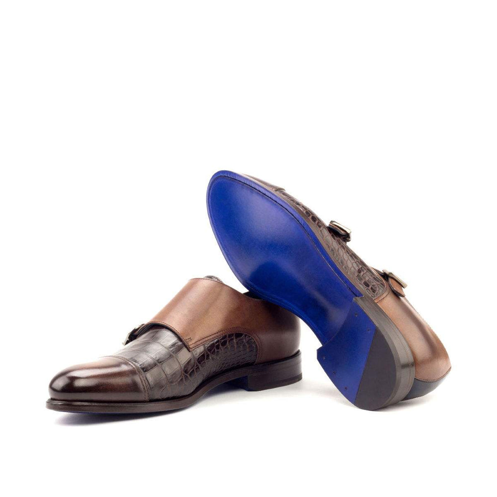 Men's Double Monk Shoes Patina Leather Brown Blue 2701 2- MERRIMIUM
