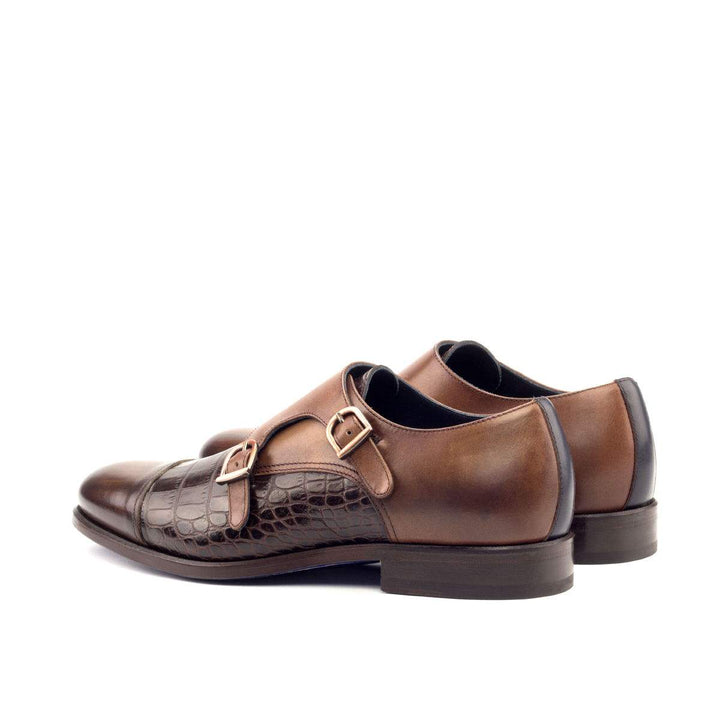 Men's Double Monk Shoes Patina Leather Brown Blue 2701 4- MERRIMIUM