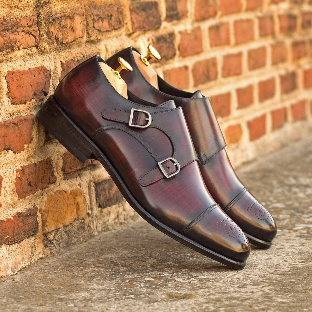 Men's Double Monk Shoes Patina Leather Burgundy 5282 1- MERRIMIUM--GID-1531-5282