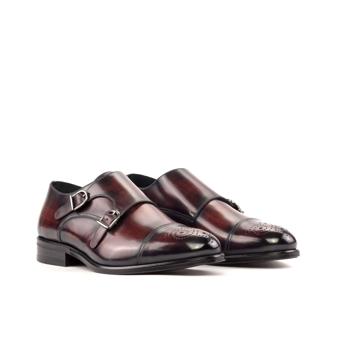 Men's Double Monk Shoes Patina Leather Burgundy 5282 3- MERRIMIUM