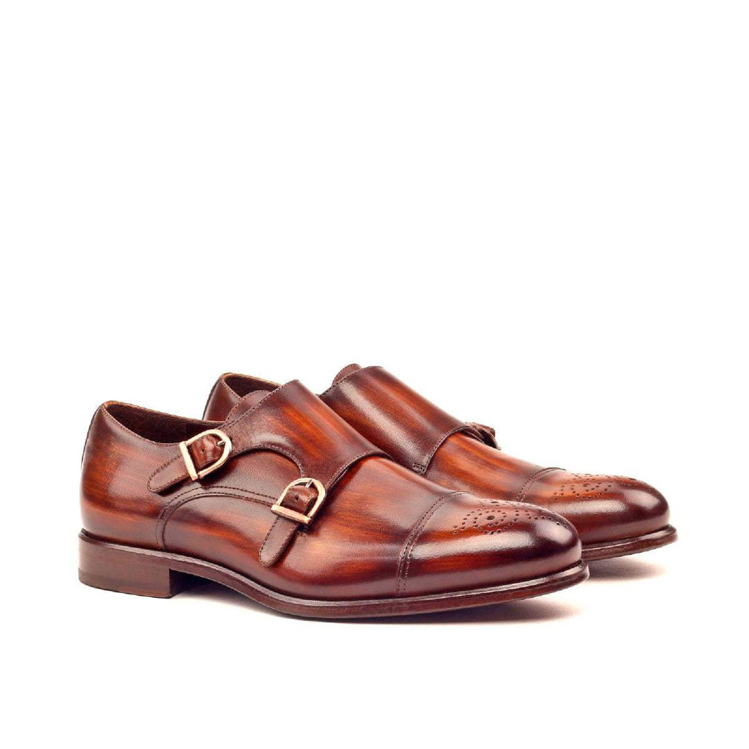 Men's Double Monk Shoes Patina Leather Dark Brown 2376 3- MERRIMIUM