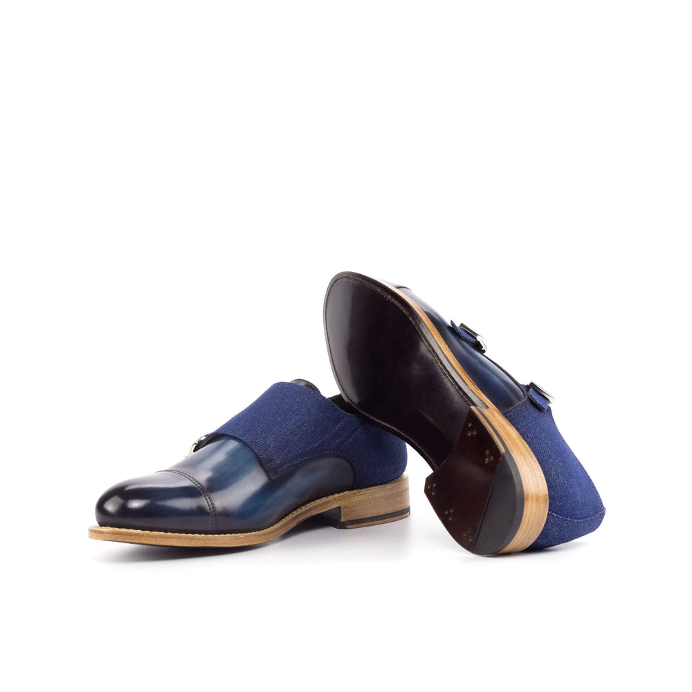 Men's Double Monk Shoes Patina Leather Goodyear Welt Blue 4619 2- MERRIMIUM