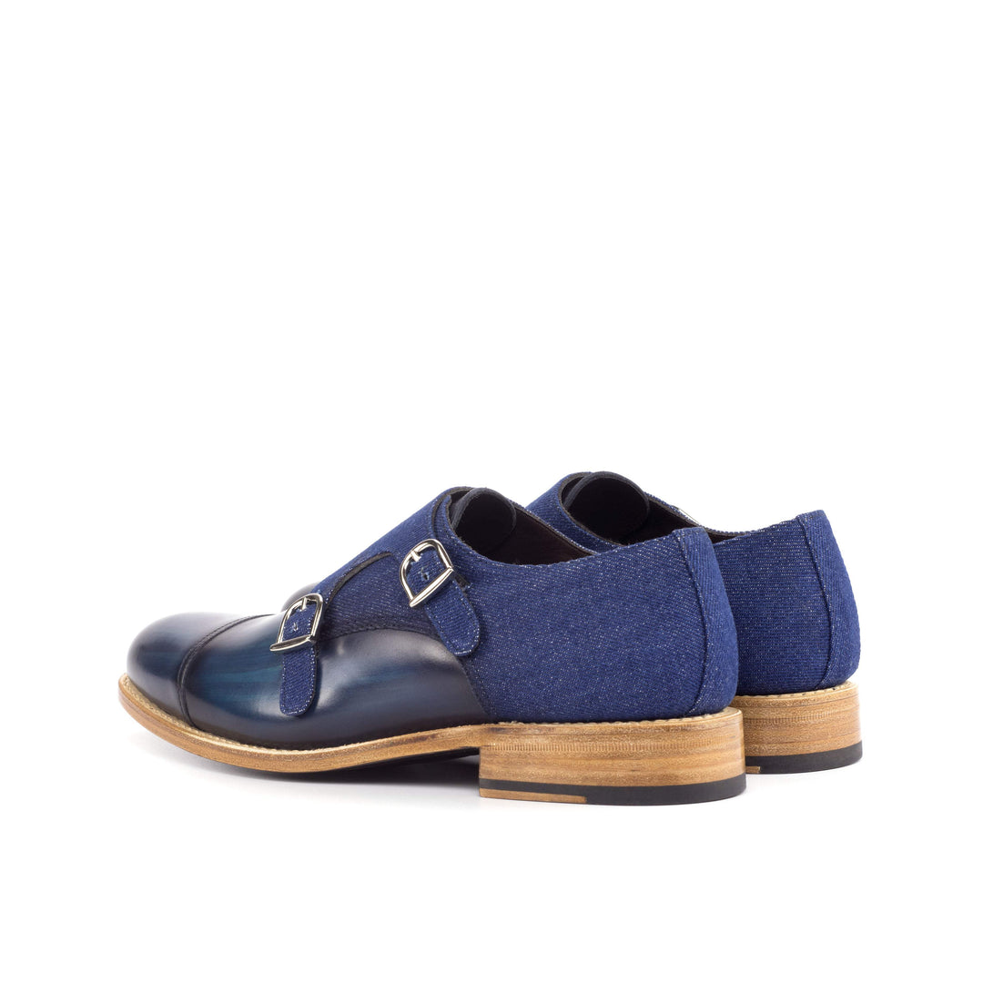 Men's Double Monk Shoes Patina Leather Goodyear Welt Blue 4619 4- MERRIMIUM
