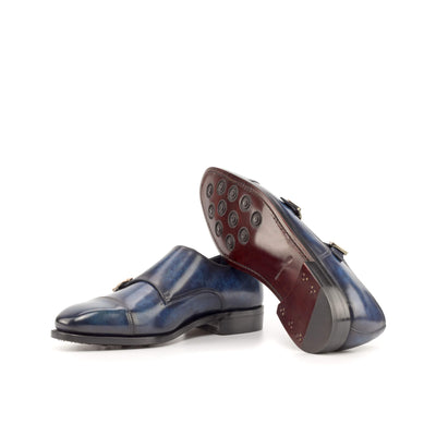 Men's Double Monk Shoes Patina Leather Goodyear Welt Blue 4811 2- MERRIMIUM