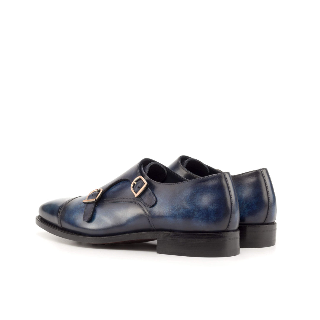 Men's Double Monk Shoes Patina Leather Goodyear Welt Blue 4811 4- MERRIMIUM