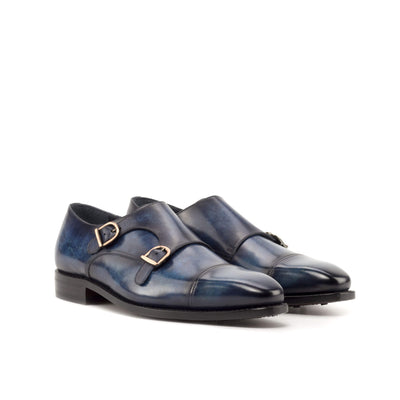 Men's Double Monk Shoes Patina Leather Goodyear Welt Blue 4811 3- MERRIMIUM