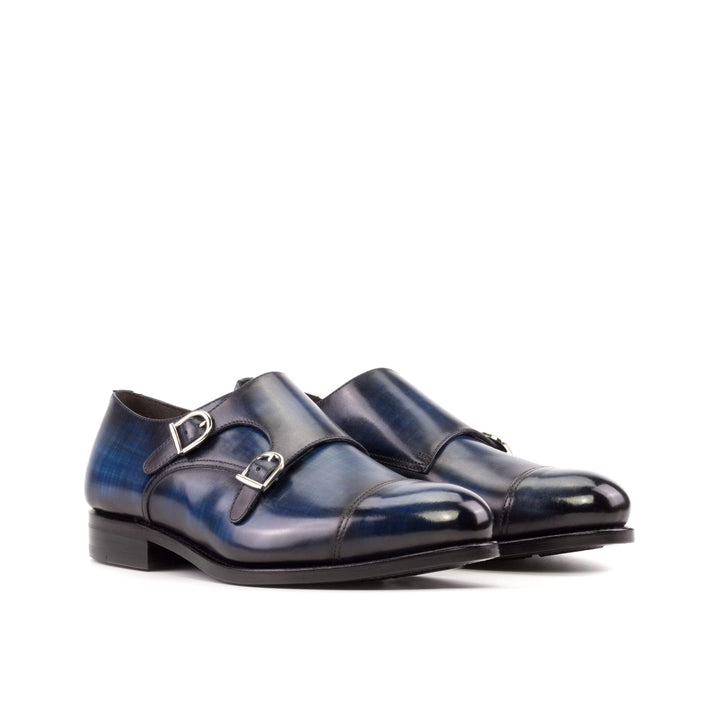 Men's Double Monk Shoes Patina Leather Goodyear Welt Blue 5289 6- MERRIMIUM