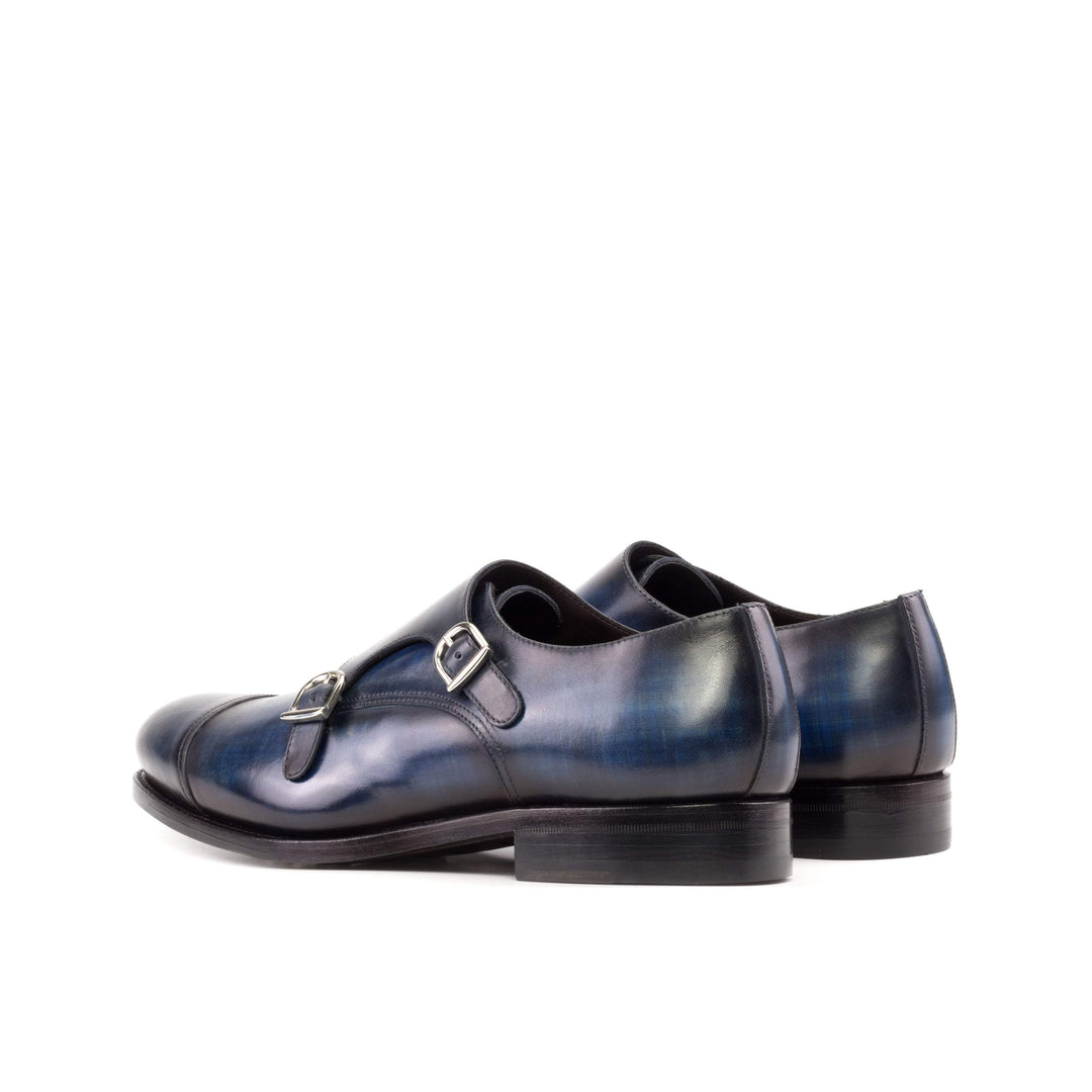 Men's Double Monk Shoes Patina Leather Goodyear Welt Blue 5289 4- MERRIMIUM