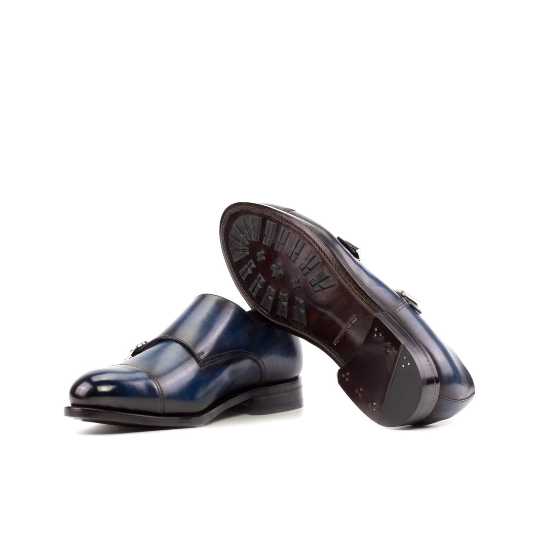 Men's Double Monk Shoes Patina Leather Goodyear Welt Blue 5289 3- MERRIMIUM