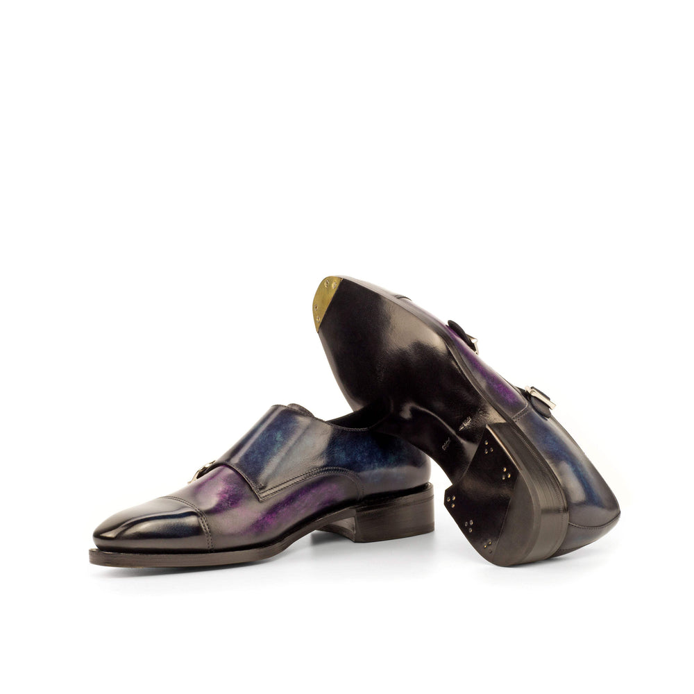 Men's Double Monk Shoes Patina Leather Goodyear Welt Blue Violet 4185 2- MERRIMIUM