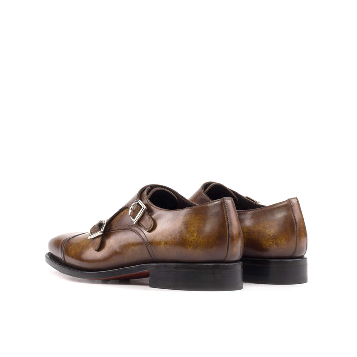 Men's Double Monk Shoes Patina Leather Goodyear Welt Brown 5590 4- MERRIMIUM
