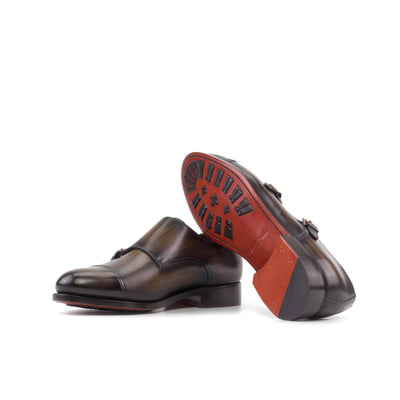Men's Double Monk Shoes Patina Leather Goodyear Welt Brown 5709 3- MERRIMIUM