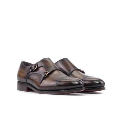 Men's Double Monk Shoes Patina Leather Goodyear Welt Brown 5709 6- MERRIMIUM