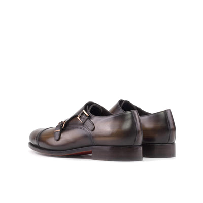 Men's Double Monk Shoes Patina Leather Goodyear Welt Brown 5709 4- MERRIMIUM