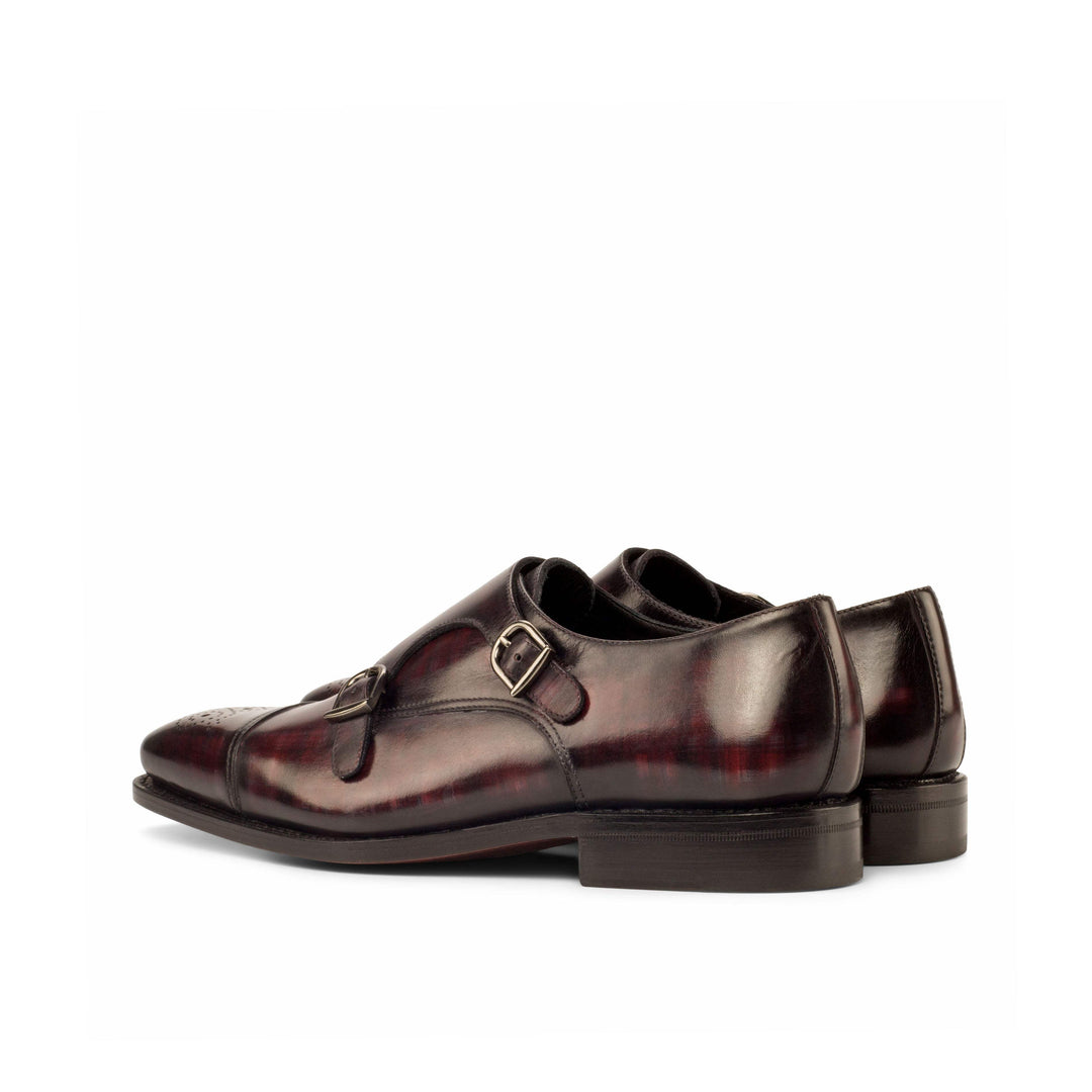 Men's Double Monk Shoes Patina Leather Goodyear Welt Burgundy 3800 4- MERRIMIUM