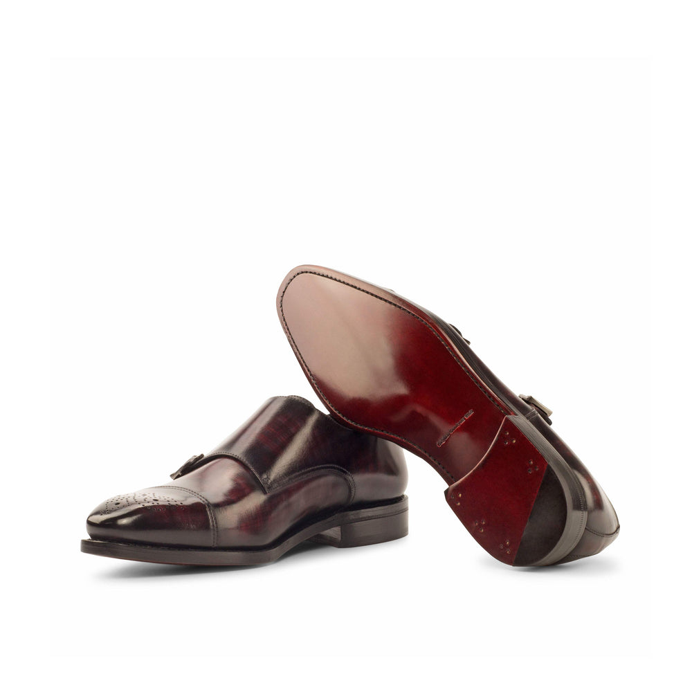 Men's Double Monk Shoes Patina Leather Goodyear Welt Burgundy 3800 2- MERRIMIUM
