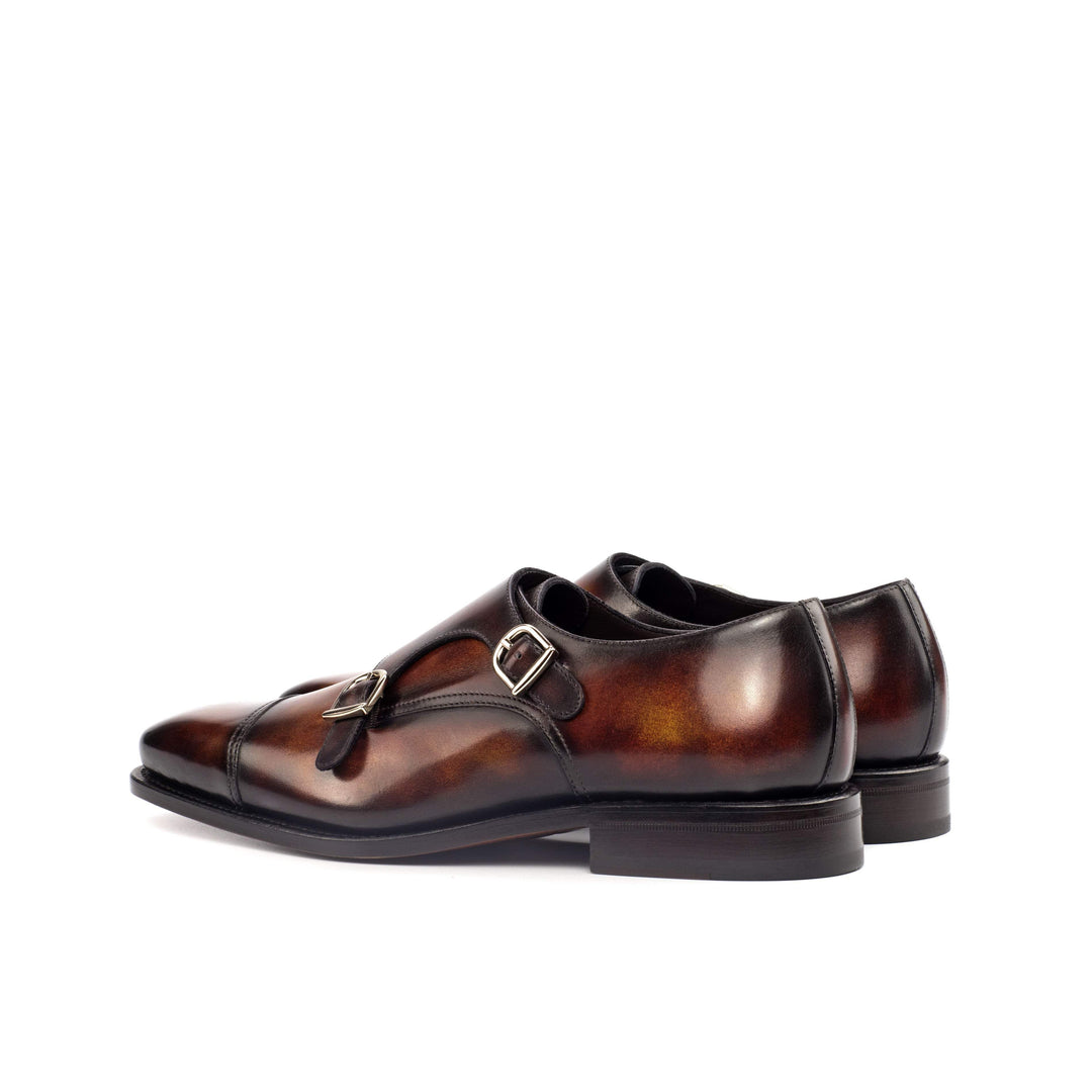 Men's Double Monk Shoes Patina Leather Goodyear Welt Burgundy 4418 4- MERRIMIUM