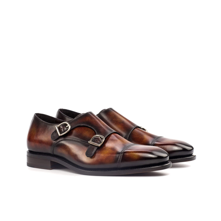 Men's Double Monk Shoes Patina Leather Goodyear Welt Burgundy 4418 3- MERRIMIUM