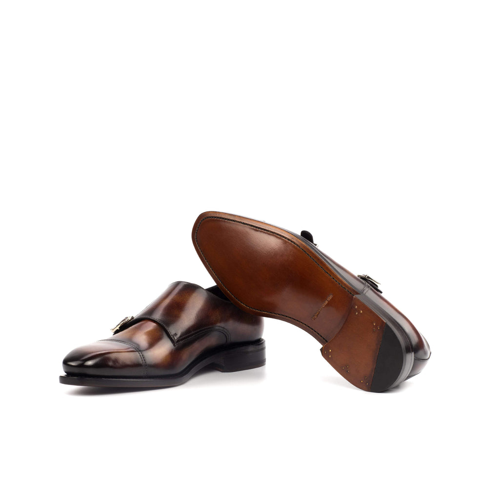 Men's Double Monk Shoes Patina Leather Goodyear Welt Burgundy 4418 2- MERRIMIUM