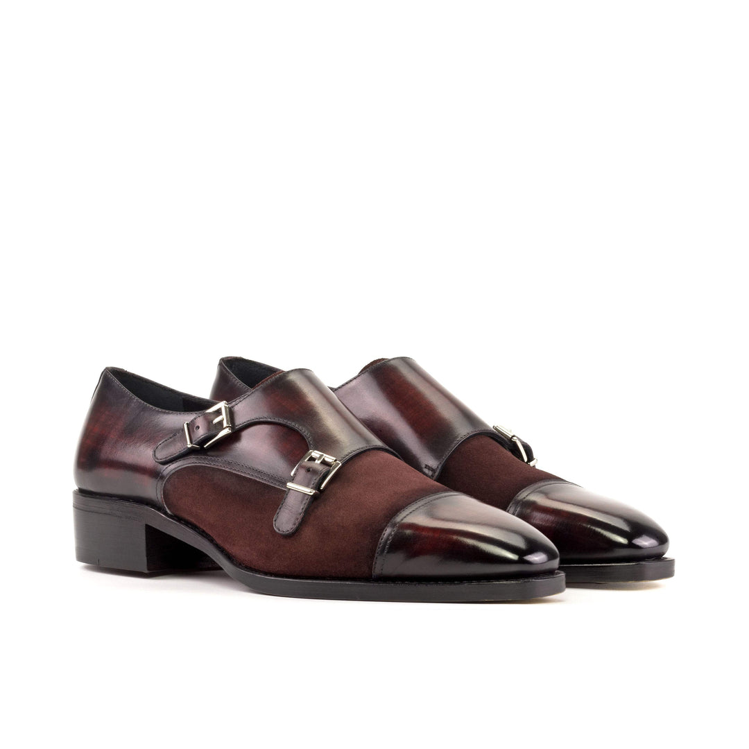 Men's Double Monk Shoes Patina Leather Goodyear Welt Burgundy 5609 3- MERRIMIUM