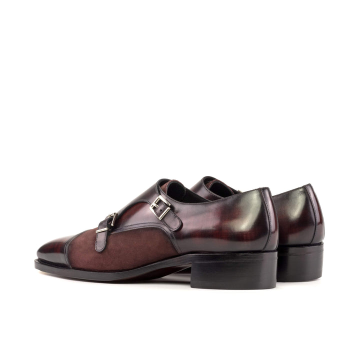 Men's Double Monk Shoes Patina Leather Goodyear Welt Burgundy 5609 4- MERRIMIUM