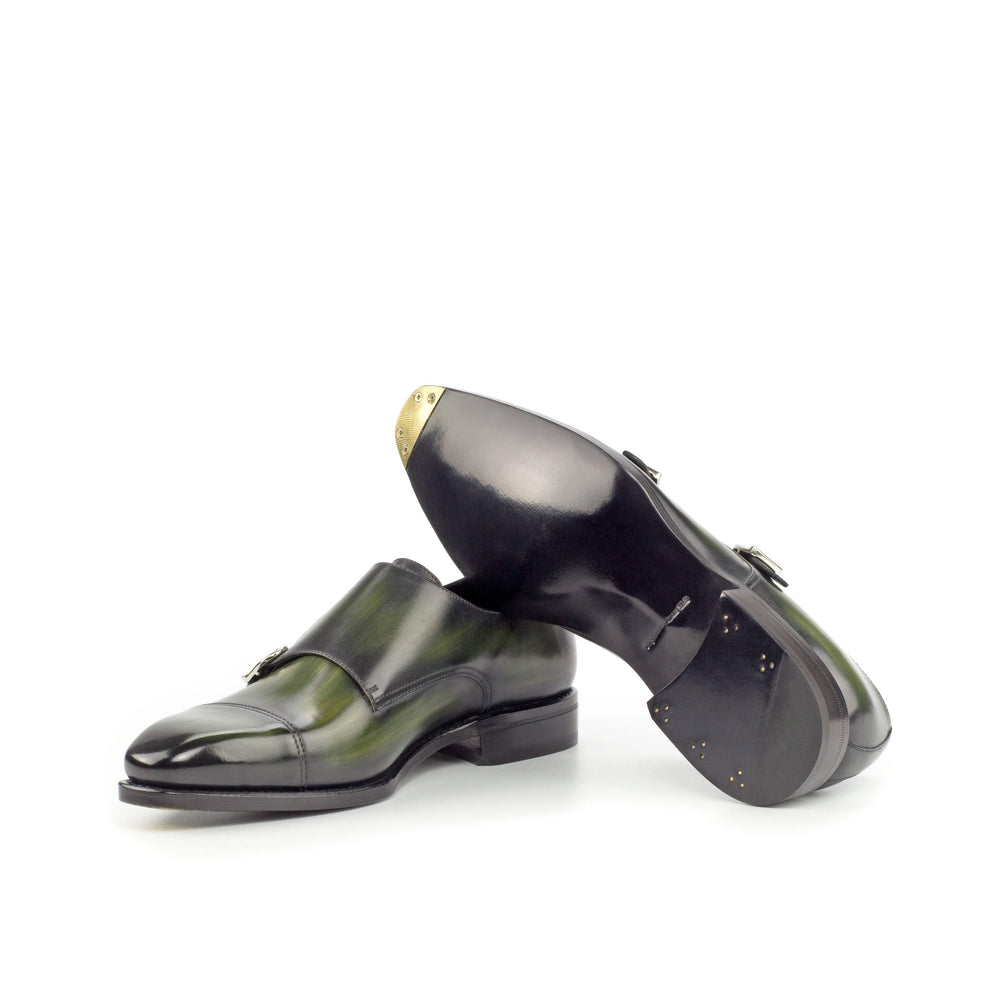 Men's Double Monk Shoes Patina Leather Goodyear Welt Green 4289 2- MERRIMIUM