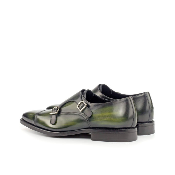 Men's Double Monk Shoes Patina Leather Goodyear Welt Green 4289 4- MERRIMIUM