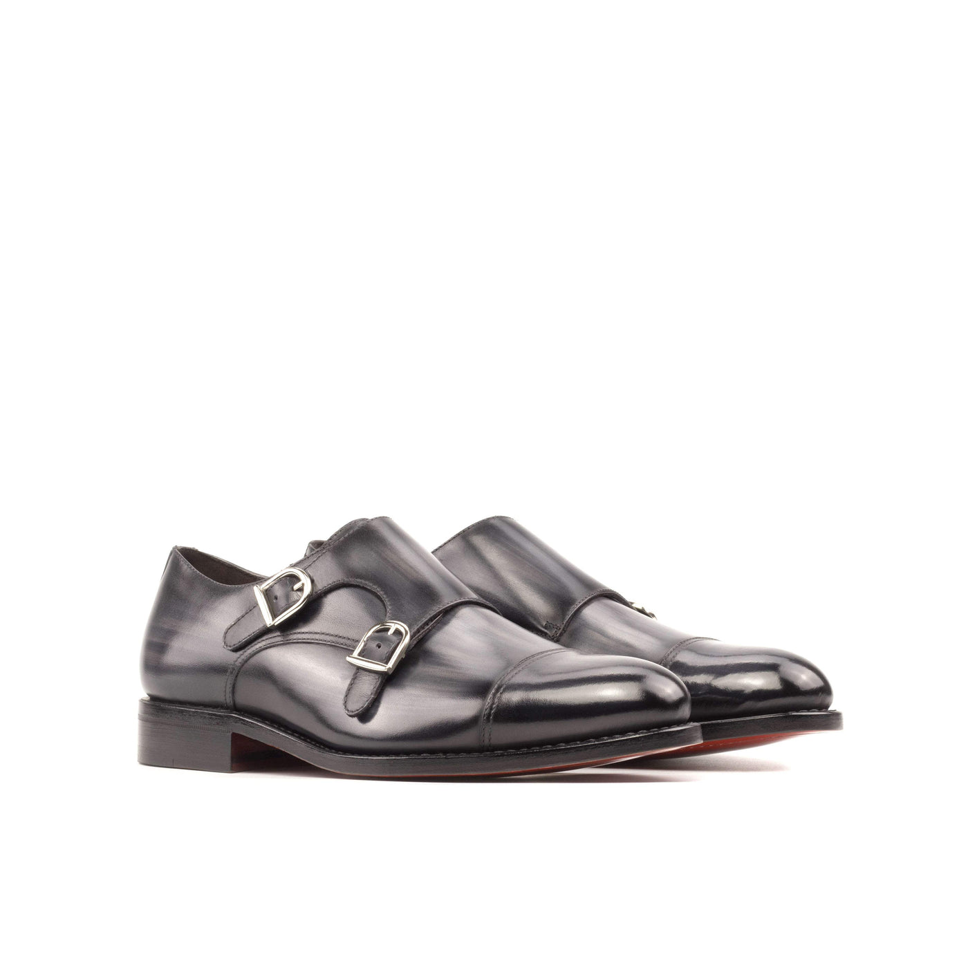 Men's Double Monk Shoes Patina Leather Goodyear Welt Grey 5558 3- MERRIMIUM